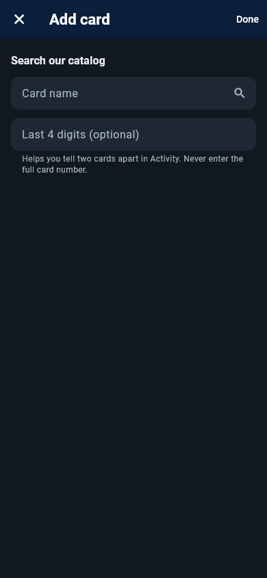 The Cardflare add-card form, where a card number and CVV are entered and checked on the device.